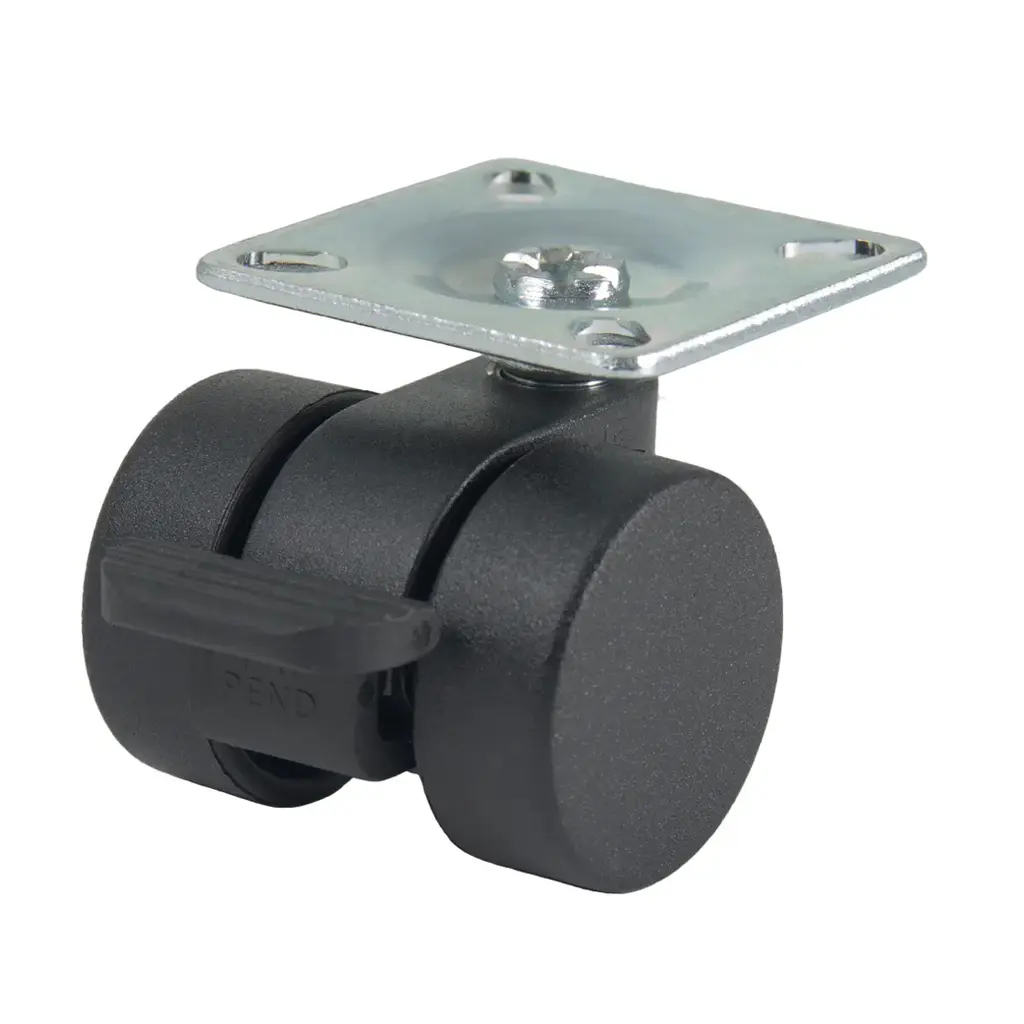 GRX30 Series 2x30mm black twin wheel swivel/brake top plate 38x38mm castor with black nylon wheels 50kg