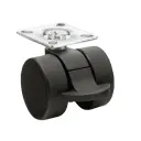 GRX30 Series 2x30mm black twin wheel swivel/brake top plate 38x38mm castor with black nylon wheels 50kg