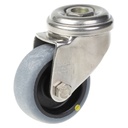 100SS series 50mm stainless steel swivel bolt hole castor with electrically conductive grey thermoplastic rubber on polypropylene centre plain bearing wheel 30kg