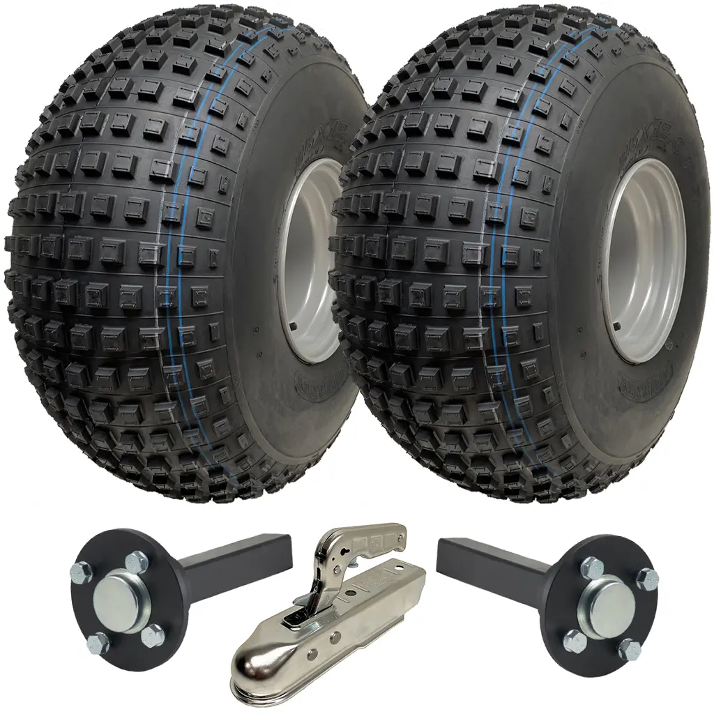 ATV Trailer Kit, 25x12.00-9 4pr P318 Knobby tyre, Hub/stub axle 35x35mm, pressed hitch, 390kg load capacity