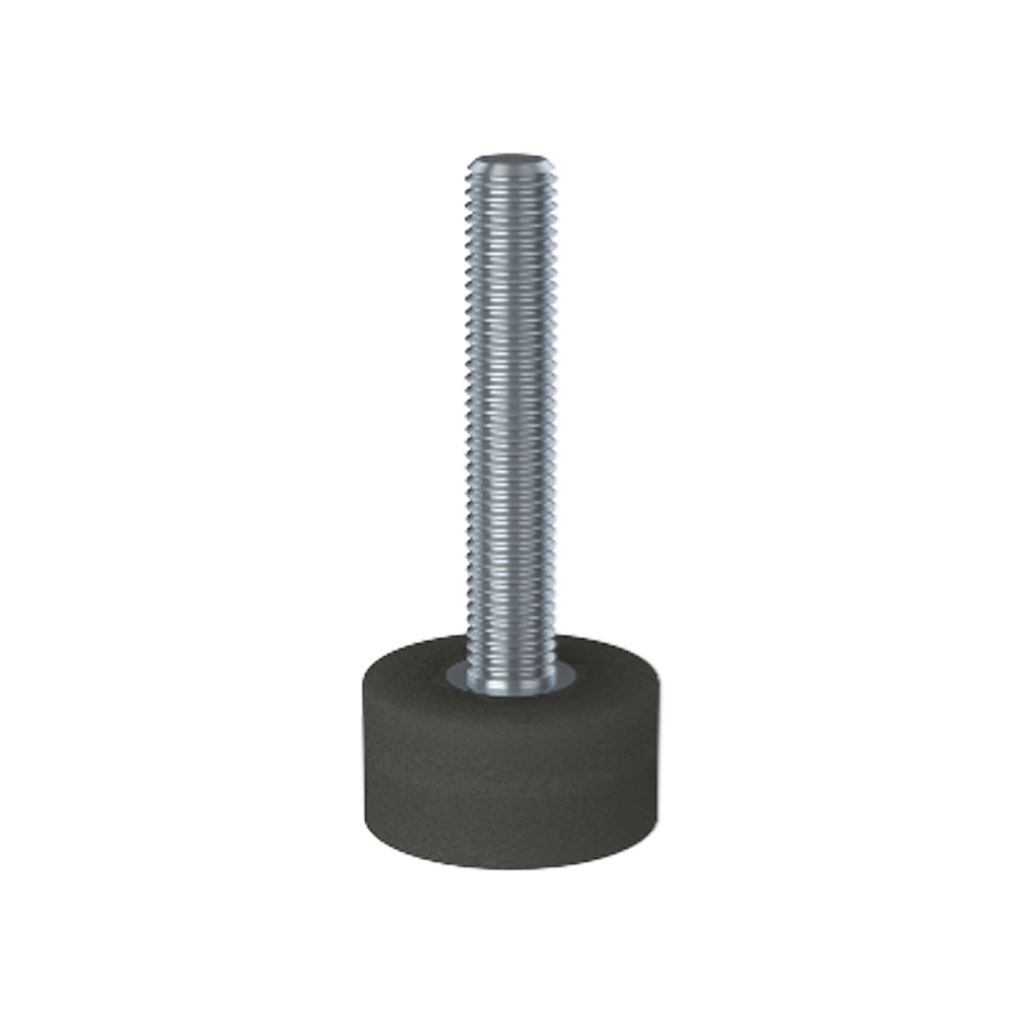 M12x70 Stainless steel levelling foot 40mm soft black rubber base 75 shore 65kg AISI 304/A2