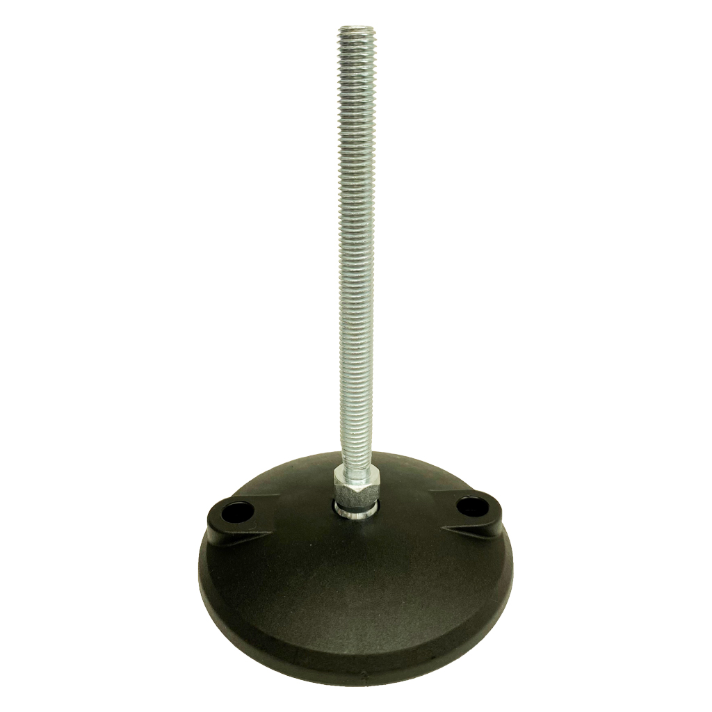 M10x125 Zinc plated tilting levelling foot 100mm plastic base with fixing holes 470kg