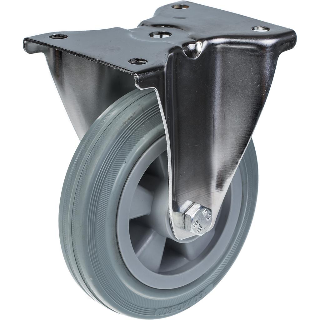 300SS series 160mm stainless steel fixed top plate 140x110mm castor with grey rubber on polypropylene centre plain bearing wheel 135kg