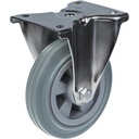 300SS series 160mm stainless steel fixed top plate 140x110mm castor with grey rubber on polypropylene centre plain bearing wheel 135kg