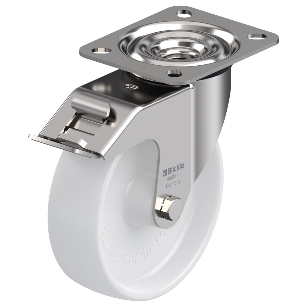 300SS series 125mm stainless steel swivel/brake top plate 100x85mm castor with nylon plain bearing wheel 150kg