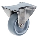 300SS series 80mm stainless steel fixed top plate 98x84mm castor with grey thermoplastic rubber on polypropylene centre plain bearing wheel 100kg