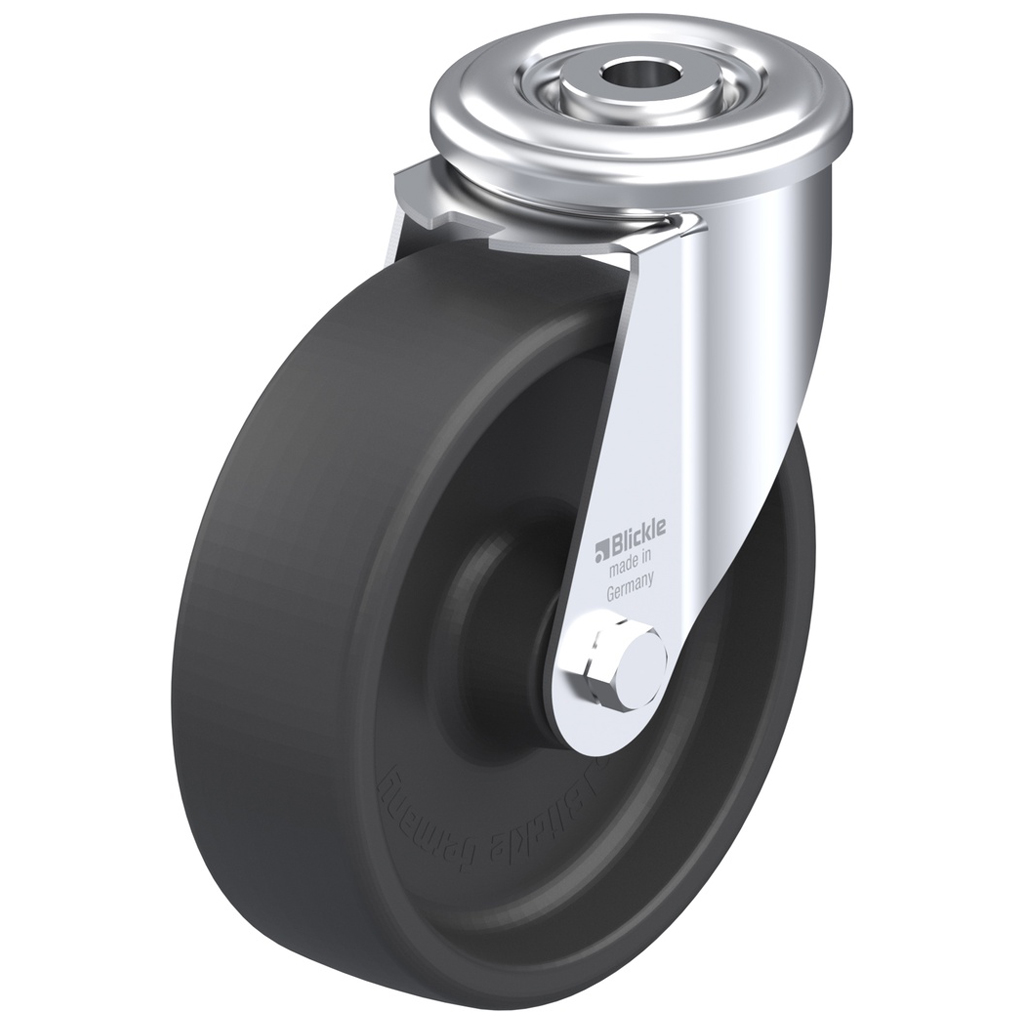 LIR-POHI 125G, 125mm swivel bolt hole 13mm castor with heat resistant thermoplastic plain bearing wheel 150kg.