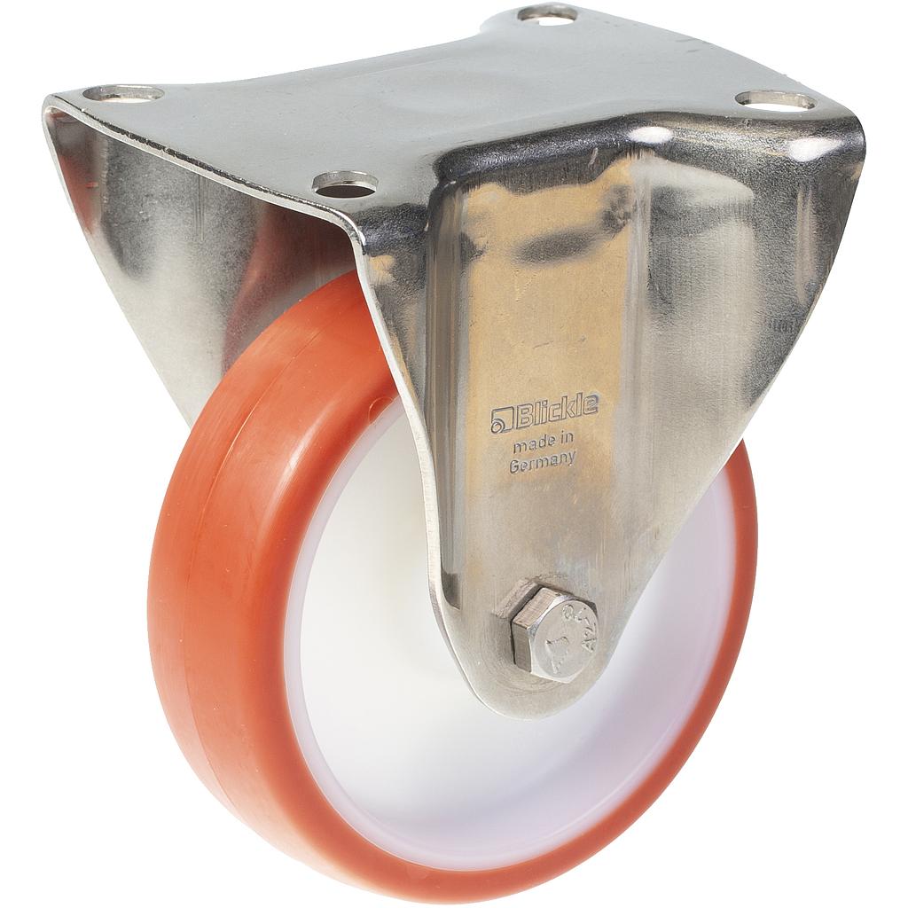 300/400SS series 125mm stainless steel fixed top plate 100x85mm castor with polyurethane on nylon centre plain bearing wheel 230kg