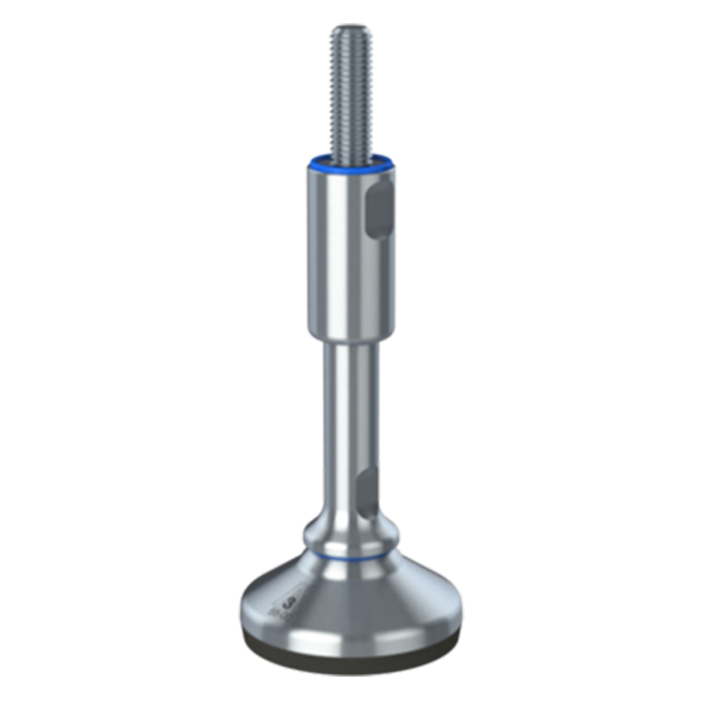 M12x150 Stainless steel certified hygienic levelling foot 65mm stainless base with anti-vibration rubber pad 800kg AISI 304/A2