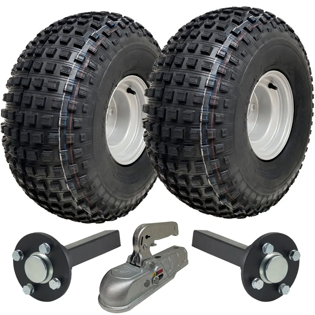 ATV Trailer Kit, 22x11.00-8 4pr P323 Knobby tyre, Hub/stub axle 35x35mm, Cast hitch, 310kg load capacity