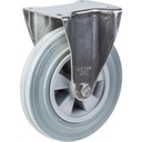 300SS series 200mm stainless steel fixed top plate 140x110mm castor with grey rubber on polypropylene centre plain bearing wheel 205kg
