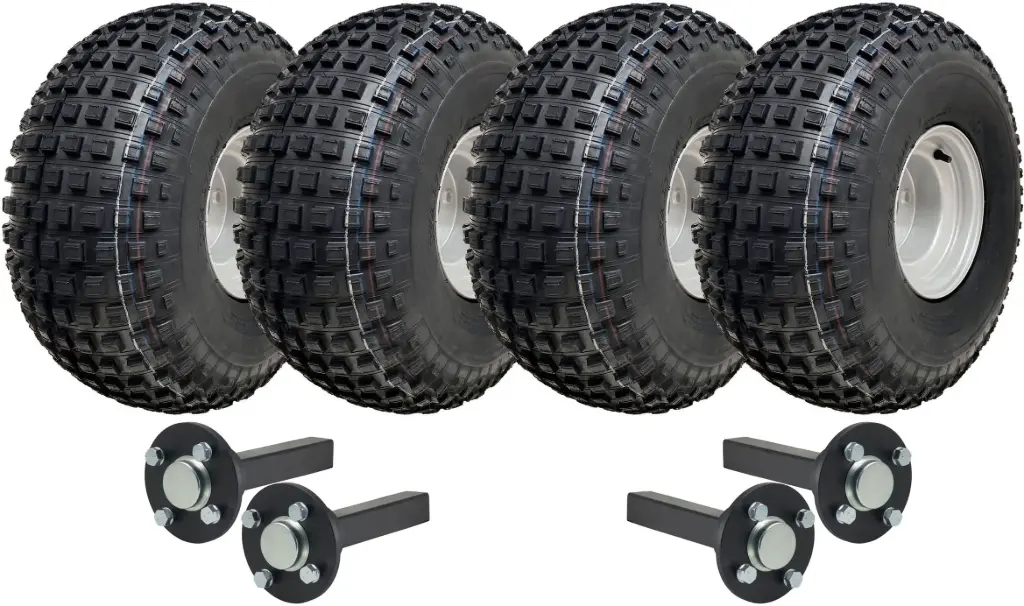 Twin axle ATV Trailer Kit, 22x11.00-8 4pr P323 Knobby tyre, Hub/stub axle 35x35mm, no hitch, 620kg load capacity