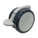 GRX7522 Series 2x75mm light grey twin wheel castor with foot brake, no fitting, dark grey polyurethane tread on light grey nylon centre wheels 