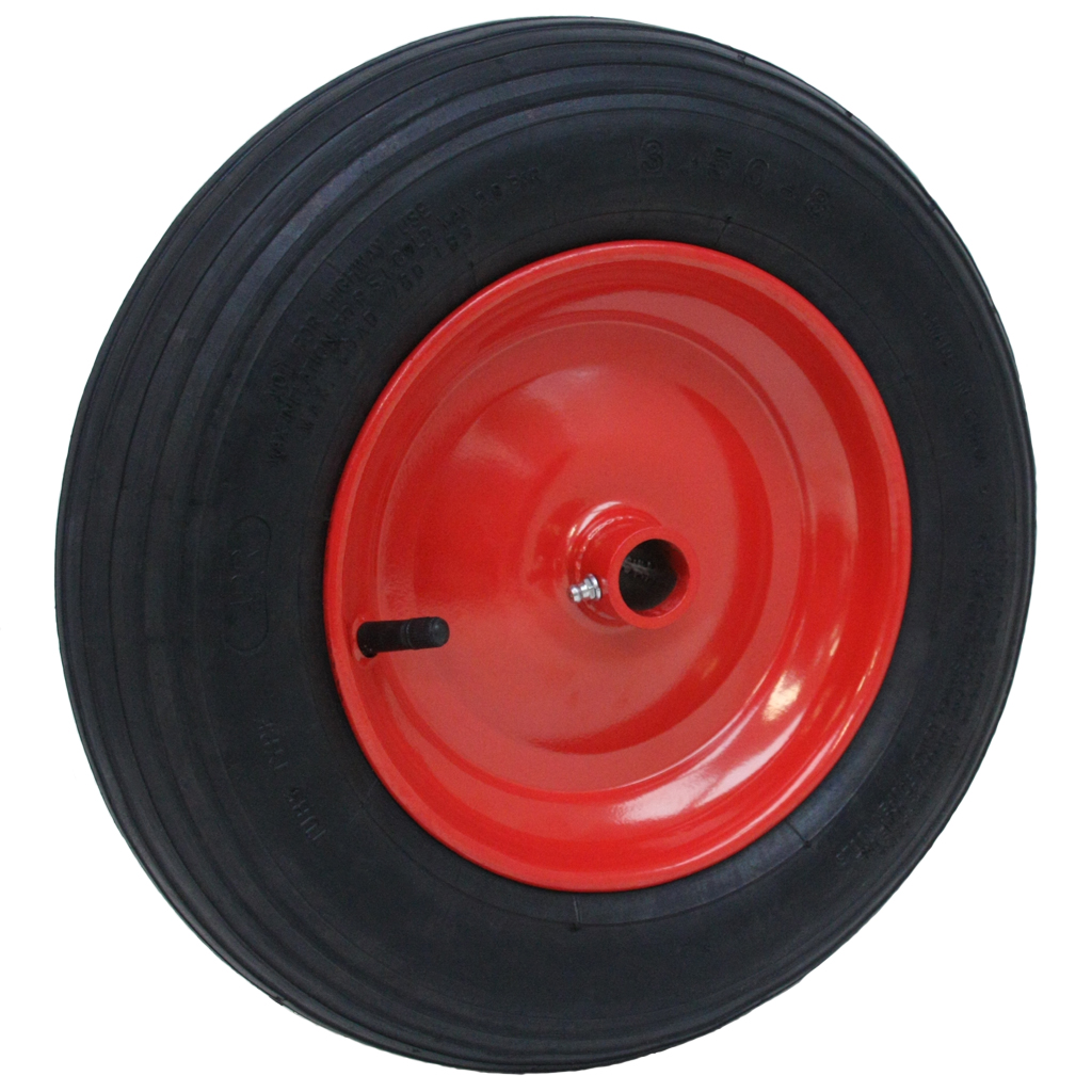 350x8 4ply red steel pneumatic wheel 25x75mm plain bearing 185kg