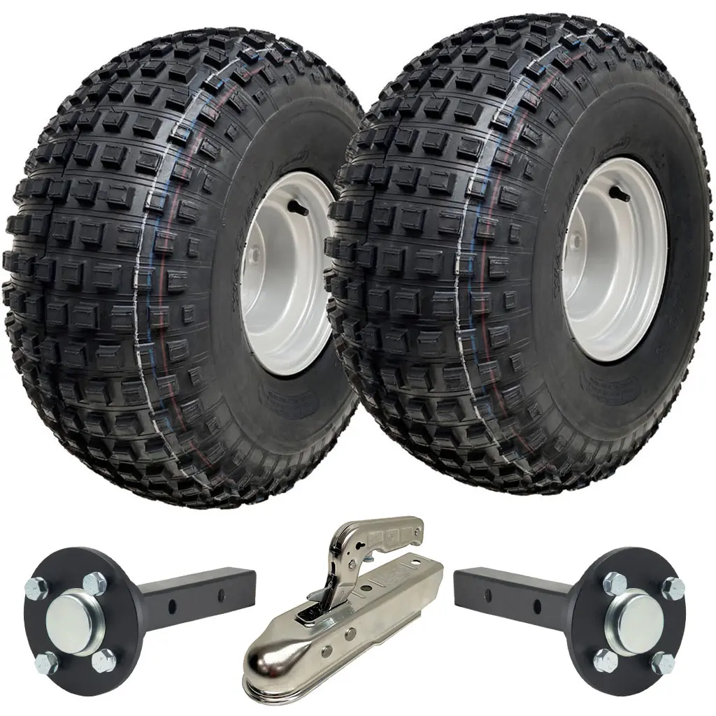 ATV Trailer Kit, 22x11.00-8 4pr P323 Knobby tyre, Hub/stub axle 40x40mm, pressed hitch, 310kg load capacity
