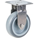 100SS series 75mm stainless steel fixed top plate 60x60mm castor with grey thermoplastic rubber on polypropylene centre plain bearing wheel 60kg
