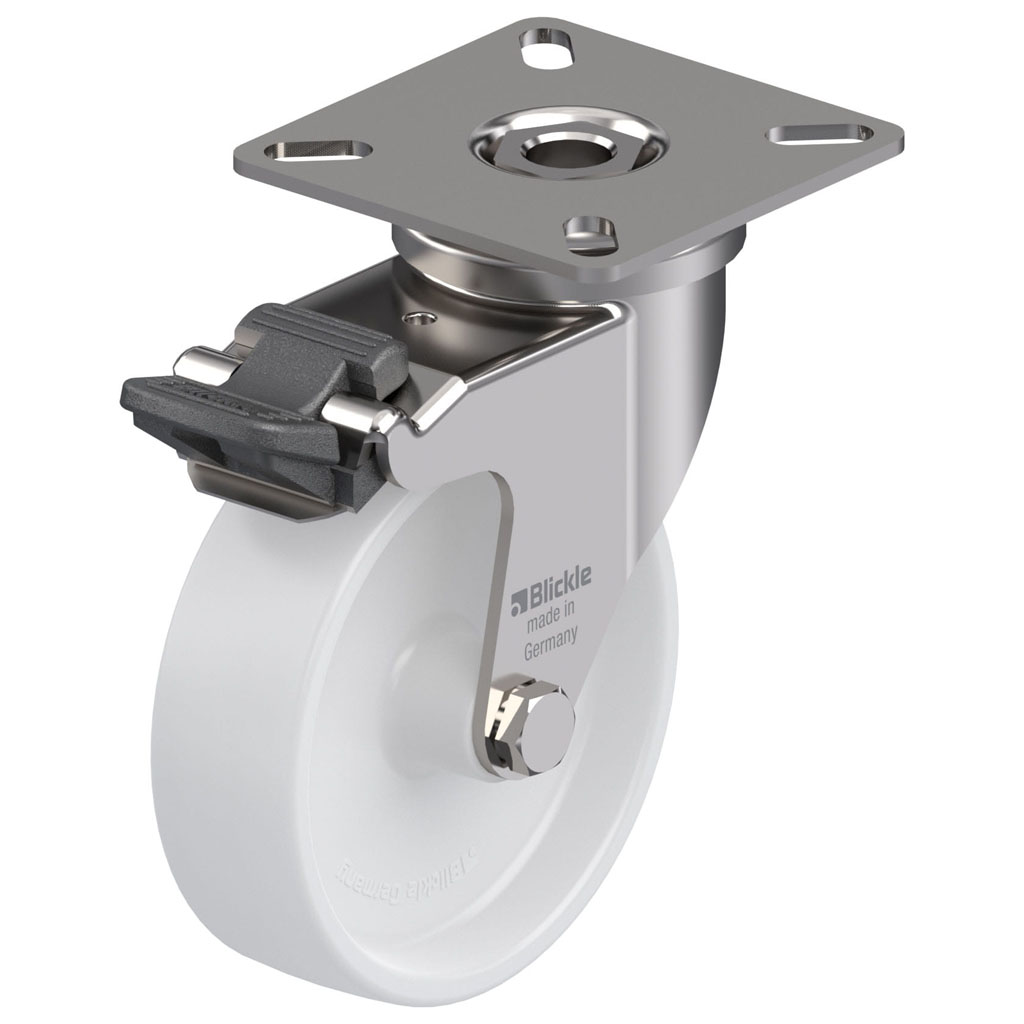 100 series 75mm stainless steel swivel/brake top plate 60x60mm castor with nylon plain bearing wheel 75kg