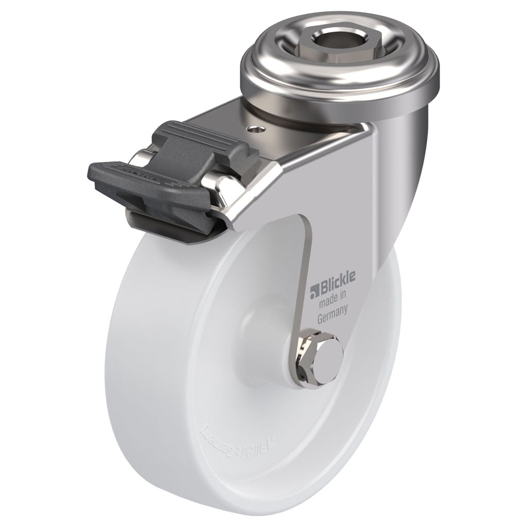 100SS series 75mm stainless steel swivel/brake bolt hole 11mm castor with nylon plain bearing wheel 75kg