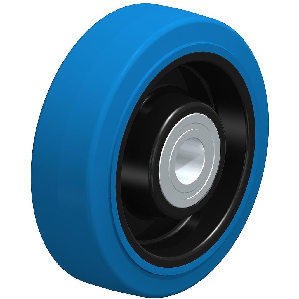 Wheel series 125mm blue elastic rubber on nylon centre 20mm bore hub length 60mm ball bearing 250kg