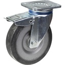 800 series 160mm swivel/brake top plate 135x110mm castor with black elastic rubber on welded steel centre ball bearing wheel 450kg