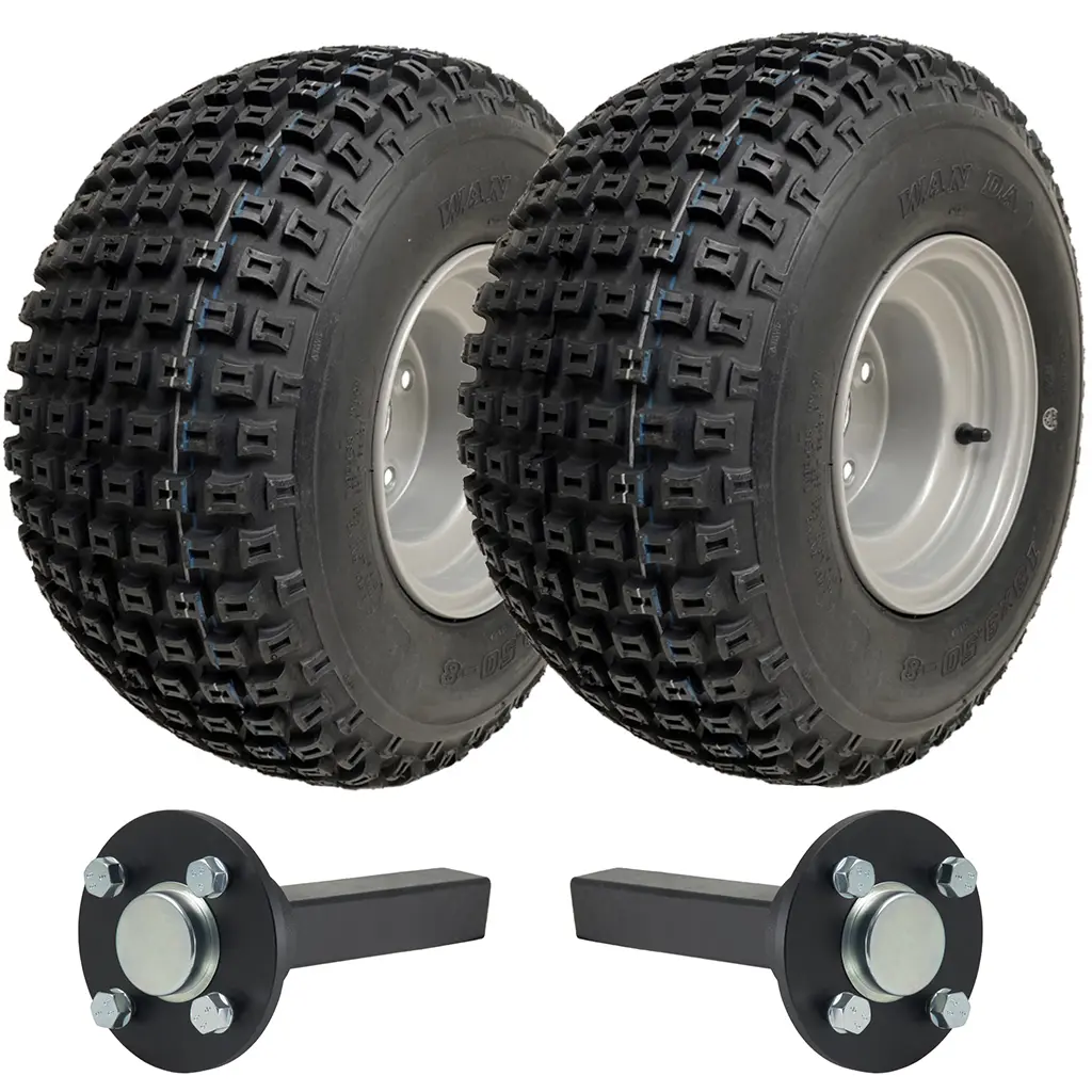 Set of 2 - 18x9.50-8 4ply P322 KNOBBY WHEEL 4/100 & Hub & Stub axle 4/100 M12 wheel bolt  35x35mm Hi speed