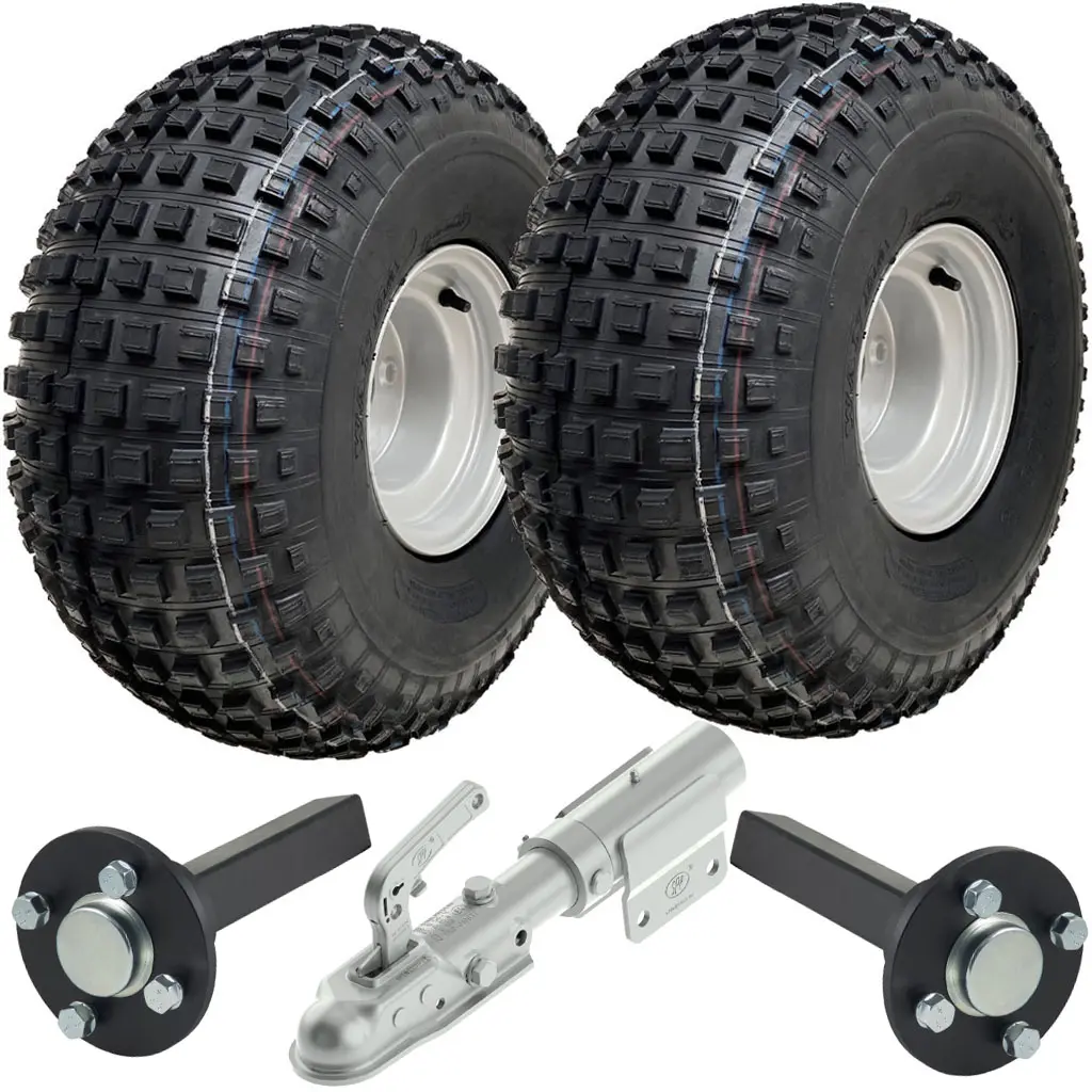 Set of 2 - 22x11.00-8 4ply WANDA P323 KNOBBY WHEEL 4/100 & Hub & Stub axle 4/100 M12 wheel bolt  35x35mm Hi speed with a SPP Swivel hitch 1700kg (off-road use)