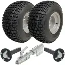 Set of 2 - 18x9.50-8 4ply P322 KNOBBY WHEEL 4/100 & Hub & Stub axle 4/100 M12 wheel bolt  35x35mm Hi speed with a SPP Swivel hitch 1700kg (off-road use)