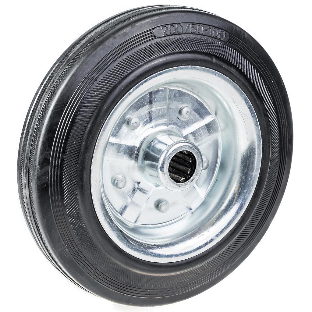 A-A01-200 200mm black rubber on pressed steel centre 20mm bore hub length 58mm roller bearing 200kg