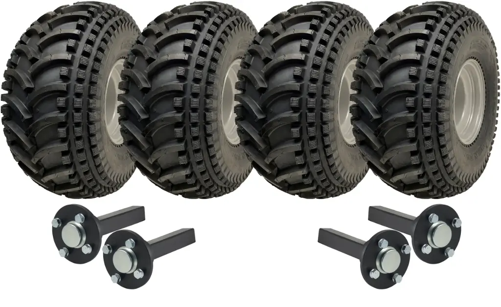 Set of 4 - 22x11.00-8 P308 ATV tyre on 4/100mm Rim & hub & stub axle 4/100 M12 35x35mm