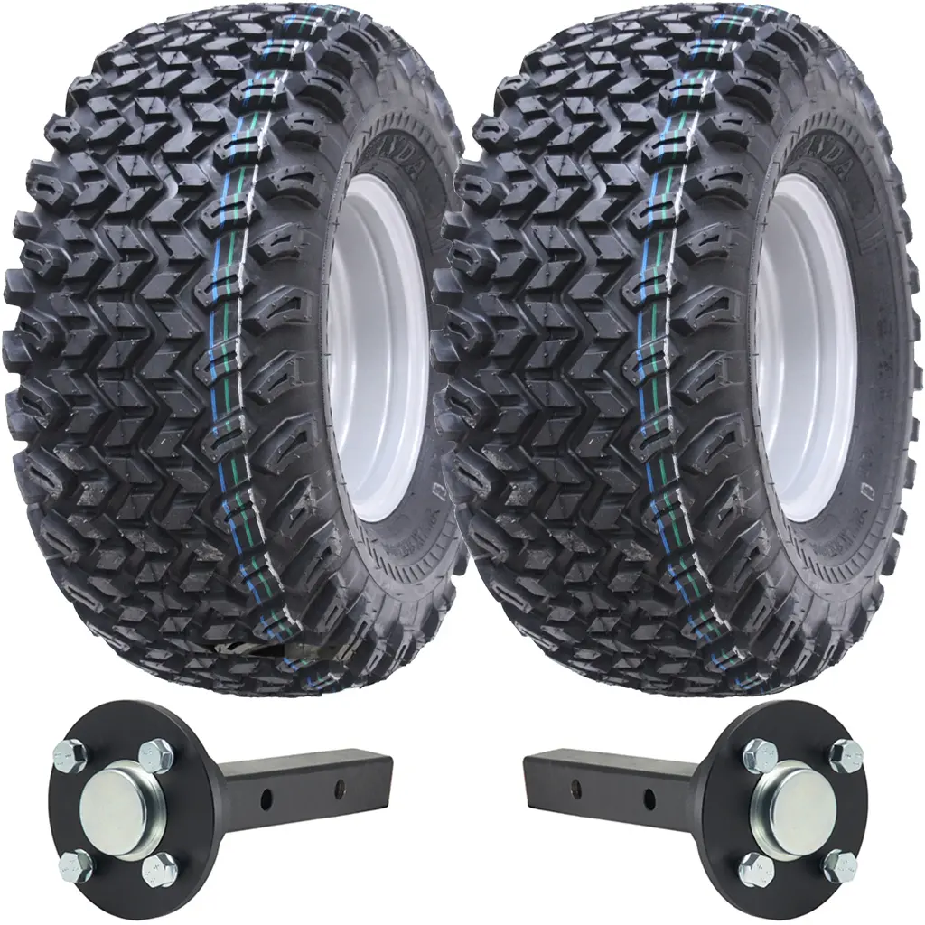 Set of 2 - 22x11.00-10 4ply WANDA P334 UTILITY WHEEL 4/100 Silver RIM & Hub & Stub axle 4/100 M12stud  40x40 High speed (waterproof)