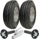 Set of 2 - 5.00-10 4ply WANDA P802 TRAILER WHEEL 4/100 & Hub & Stub axle 4/100 M12 wheel bolt  35x35mm Hi speed with SPP 750kg Pressed hitch