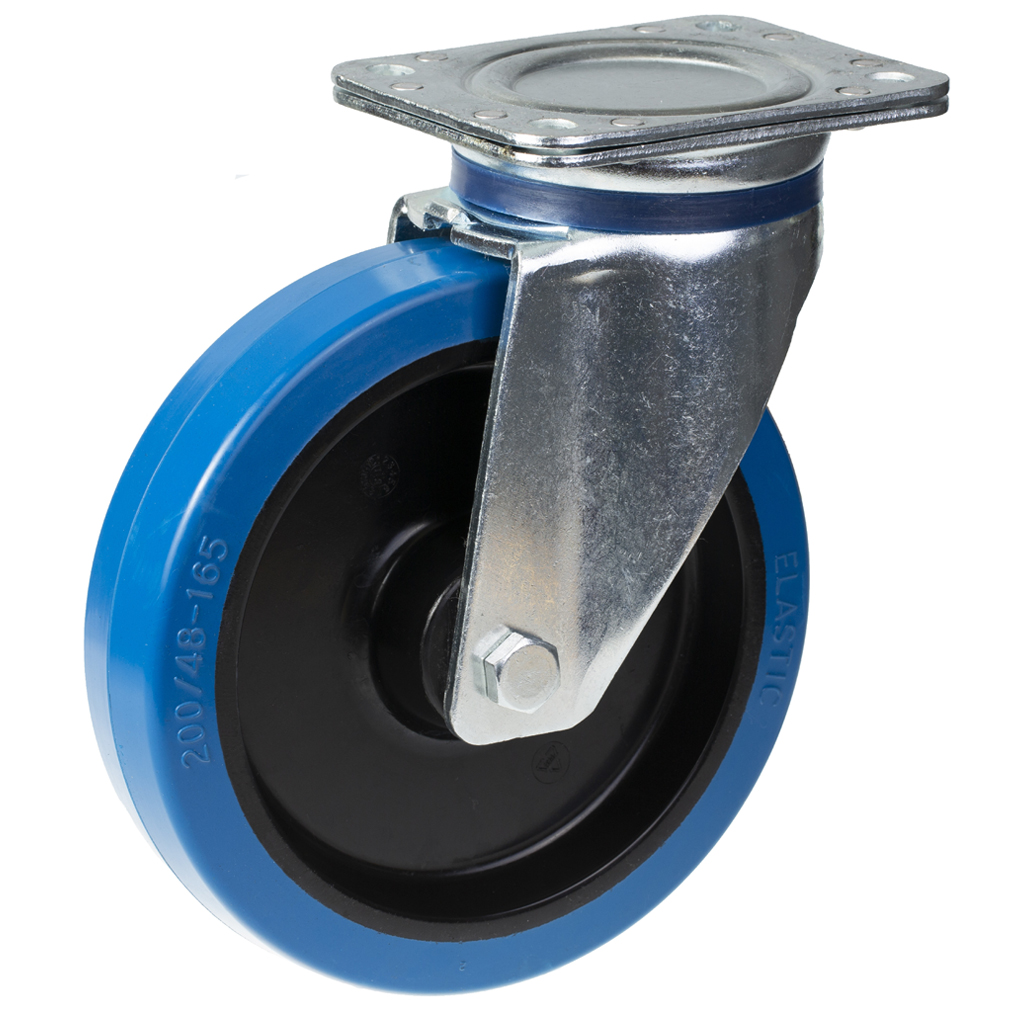 800 series 200mm swivel top plate 135x110mm castor with blue elastic rubber on nylon centre ball bearing wheel 400kg