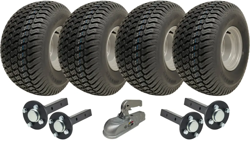 Kit of 4 - 20x10.00-8 4ply P332 GRASS on 4/100 & Hub & Stub axle 4/100 M12stud 40x40 High speed (waterproof) &  SPP 3000kg cast coupling