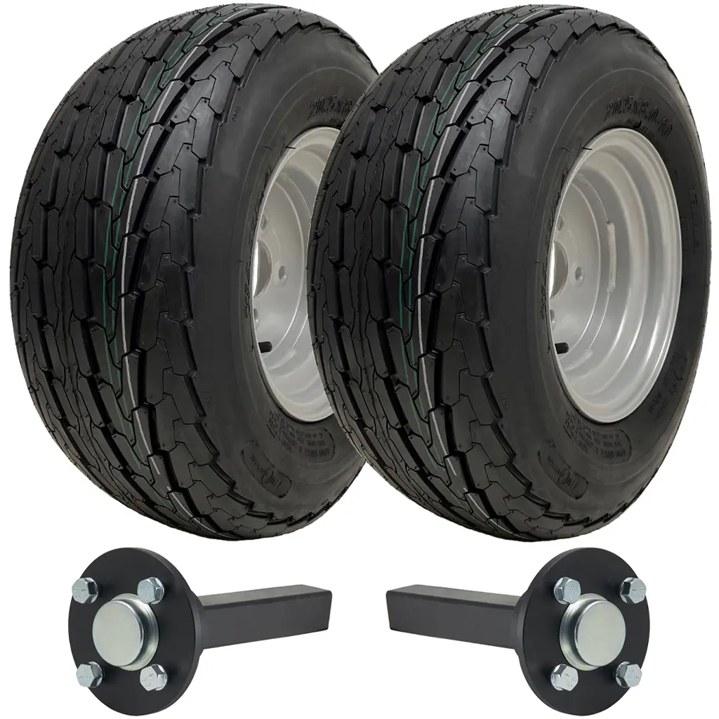 Trailer kit - 20.5x8.00-10 4ply TRAILER WHEEL 4/100 &amp; Hub &amp; Stub axle 4/100 M12 wheel bolt 35x35mm Hi speed