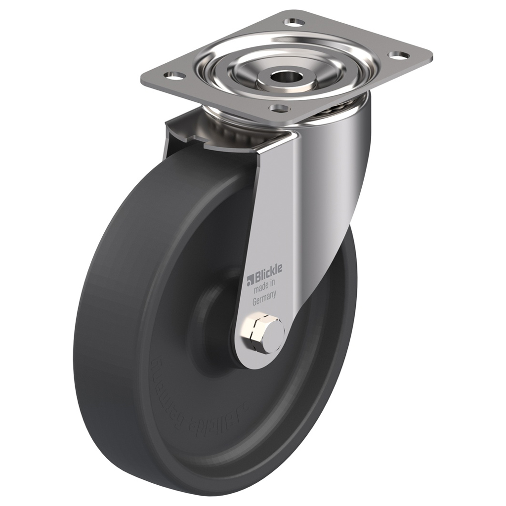 LIX series 200mm stainless steel swivel top plate 140x110mm castor with heat resistant thermoplastic (-25°C - +250°C) plain bearing wheel 350kg
