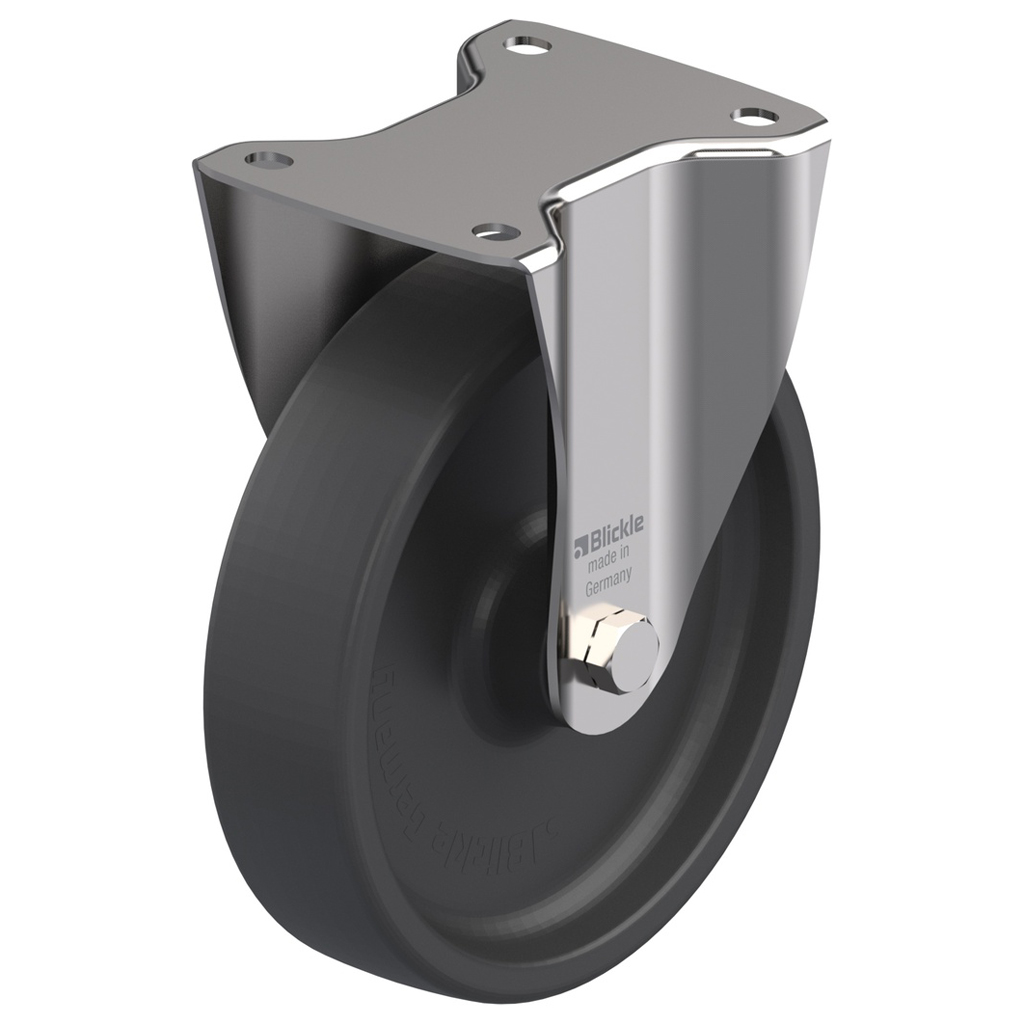 BX-POHI 200G, 200mm stainless steel fixed top plate 140x110mm castor with heat resistant thermoplastic (-25°C - +250°C) plain bearing wheel 350kg