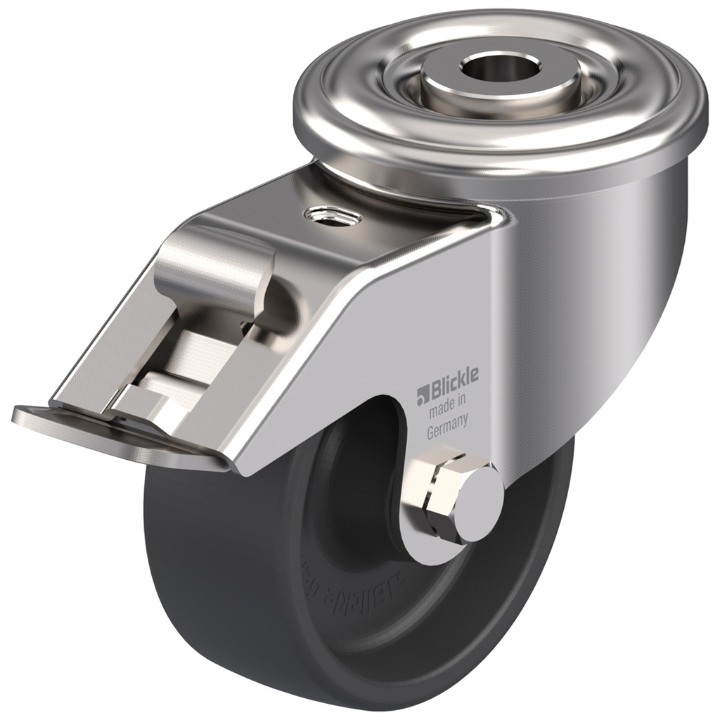 LIXR series 80mm stainless steel swivel/brake bolt hole 13mm castor with heat resistant thermoplastic (-25°C - +250°C) plain bearing wheel 100kg