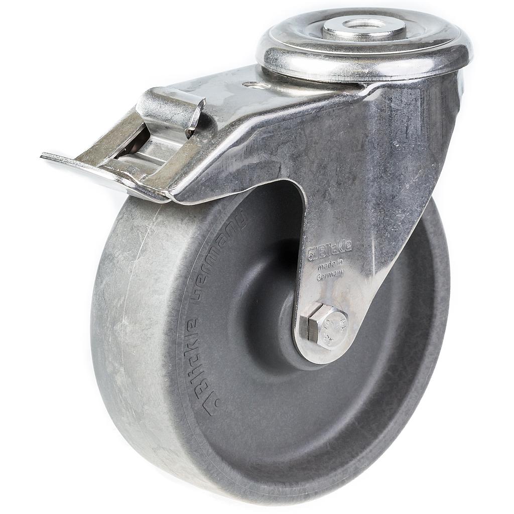 LIXR series 125mm stainless steel swivel/brake bolt hole 13mm castor with heat resistant thermoplastic (-25°C - +250°C) plain bearing wheel 150kg