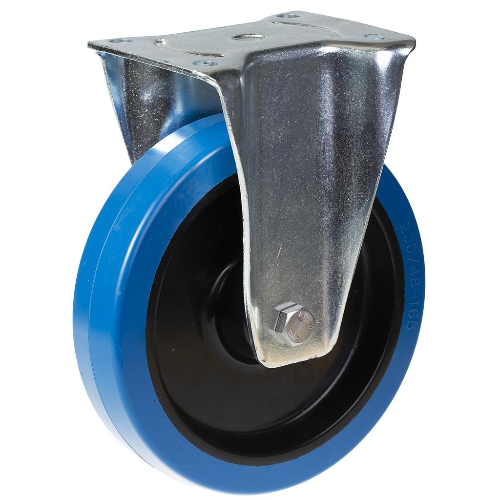 800 series 200mm fixed top plate 135x114mm castor with blue elastic rubber on nylon centre ball bearing wheel 400kg