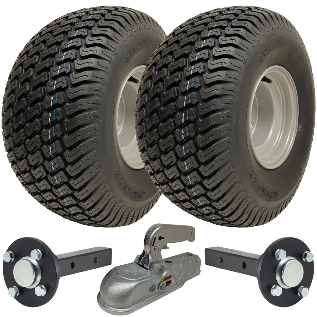 Kit of 2 - 20x10.00-8 4ply P332 GRASS on 4/100 & Hub & Stub axle 4/100 M12stud 40x40 High speed (waterproof) & SPP 3000kg cast coupling