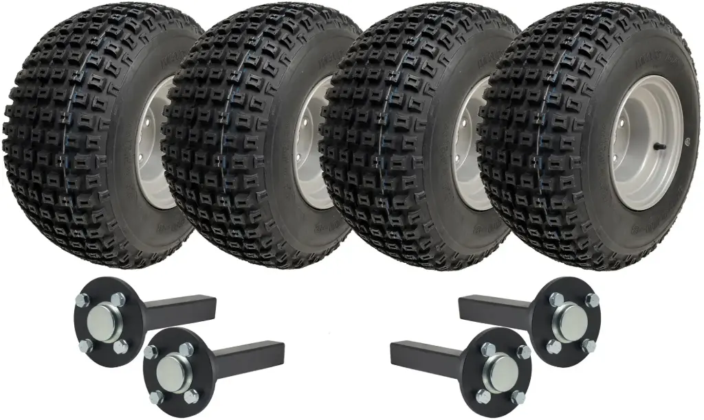 Set of 4 - 18x9.50-8 4ply P322 KNOBBY WHEEL 4/100 & Hub & Stub axle 4/100 M12 wheel bolt  35x35mm