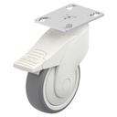 LWK-TPA 101K-FI-FK-P25, Plastic castor 100mm swivel/brake top plate 90x66mm castor with grey thermoplastic rubber on polypropylene centre single ball bearing wheel 100kg.