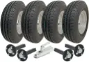 Set of 4 - 145x10 Wanda WR068 TRAILER WHEEL 4/100mm & Hub & Stub axle 4/100 M12 wheel bolt 35x35mm Hi speed & 750kg Pressed hitch