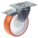 300 series 125mm swivel/brake top plate 140x110mm castor with polyurethane on nylon centre ball bearing wheel 350kg
