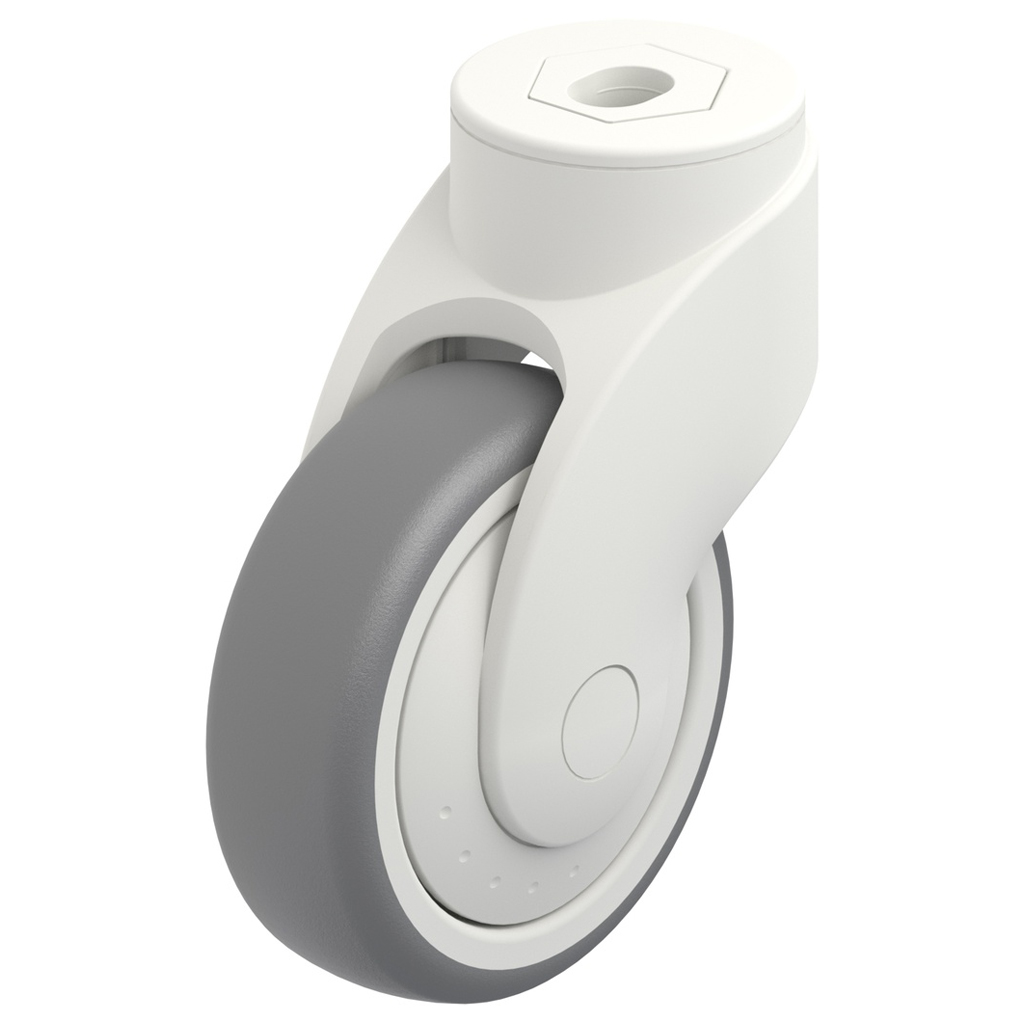 LWK-TPA 101K-FK Wave series castor 100mm swivel bolt hole 13mm castor with grey thermoplastic rubber on polypropylene centre single ball bearing wheel 100kg.