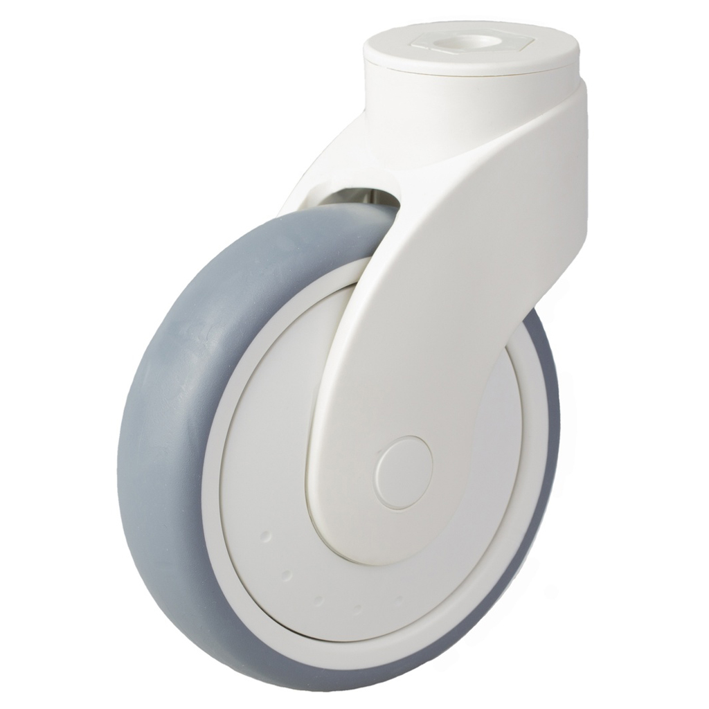 LWK-TPA 126KF Wave series castor 125mm swivel bolt hole 13mm castor with grey thermoplastic rubber on polypropylene centre single ball bearing wheel 110kg.