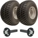 Set of two - 18x9.50-8 6ply Wanda P332 grass tyre on 4/100mm RIM & Hub & Stub axle 4/100 M12 wheel bolt  35x35mm Hi speed