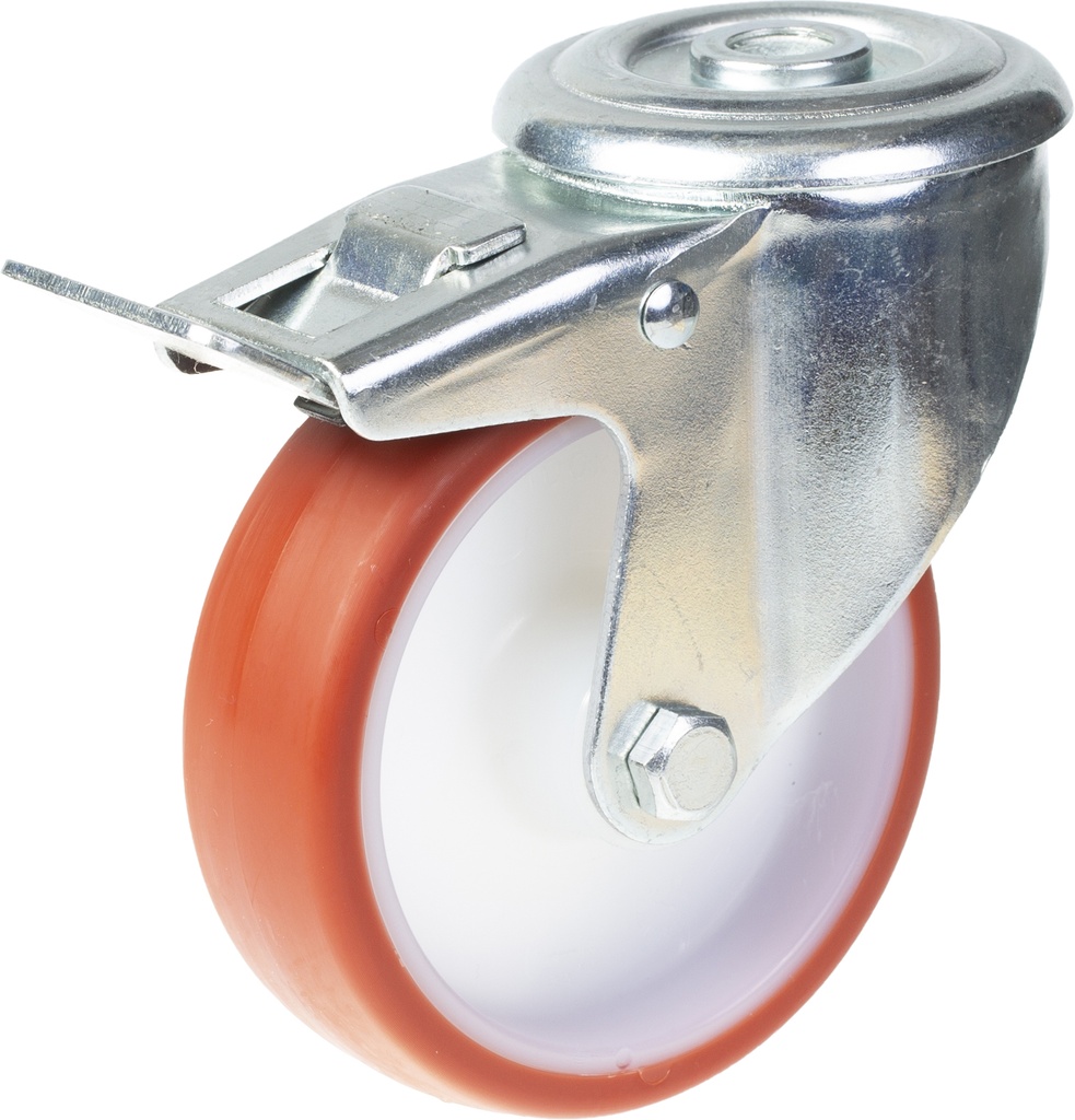 300 series 160mm swivel/brake bolt hole 16,5mm castor with polyurethane on nylon centre plain bearing wheel 300kg