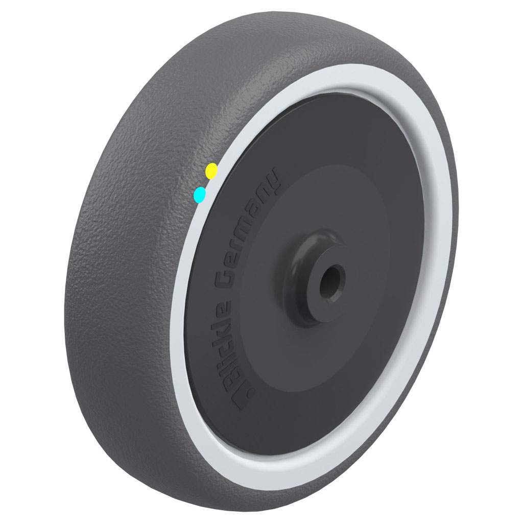 PATH 125/8KFD-ELS 125mm electrically conductive grey polyurethane on nylon centre 8mm bore hub length 46mm additional sealed single ball bearing 160kg.