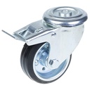 300 series 80mm swivel/brake bolt hole 12,5mm castor with black rubber on pressed steel centre roller bearing wheel 70kg